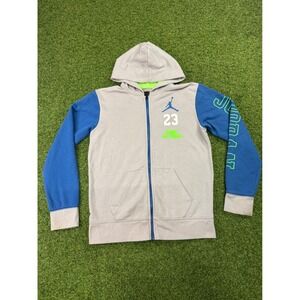 Jordan Boys Full Zip Hoodie Grey Blue Green Jumpman 23 Sweatshirt Size Large L